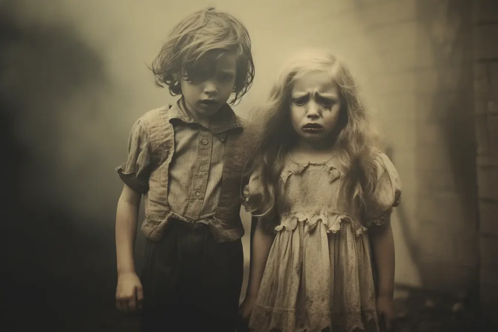 A young boy and girl with the young girl crying