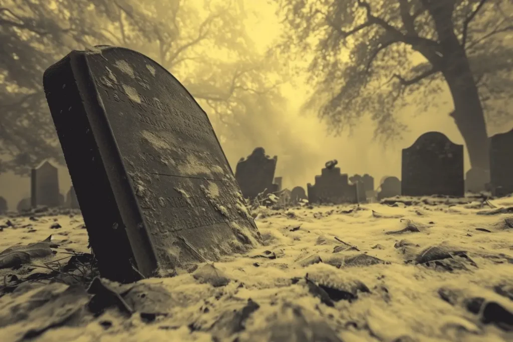 A tombstone in a cemetery