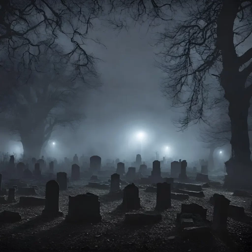 Haunting presences drift among the cemetery’s graves