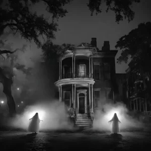 Ghosts in front of house