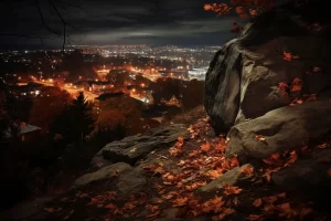 A cliff overlooking a town