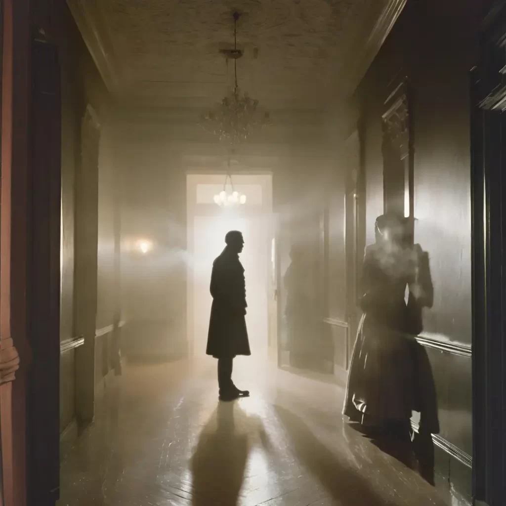 A Victorian ghost in a hallway