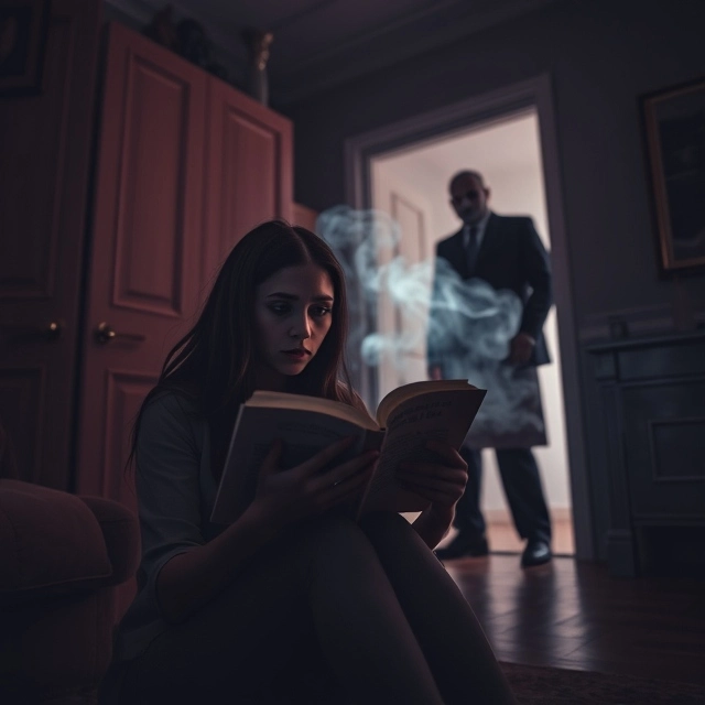 Male ghost behind woman