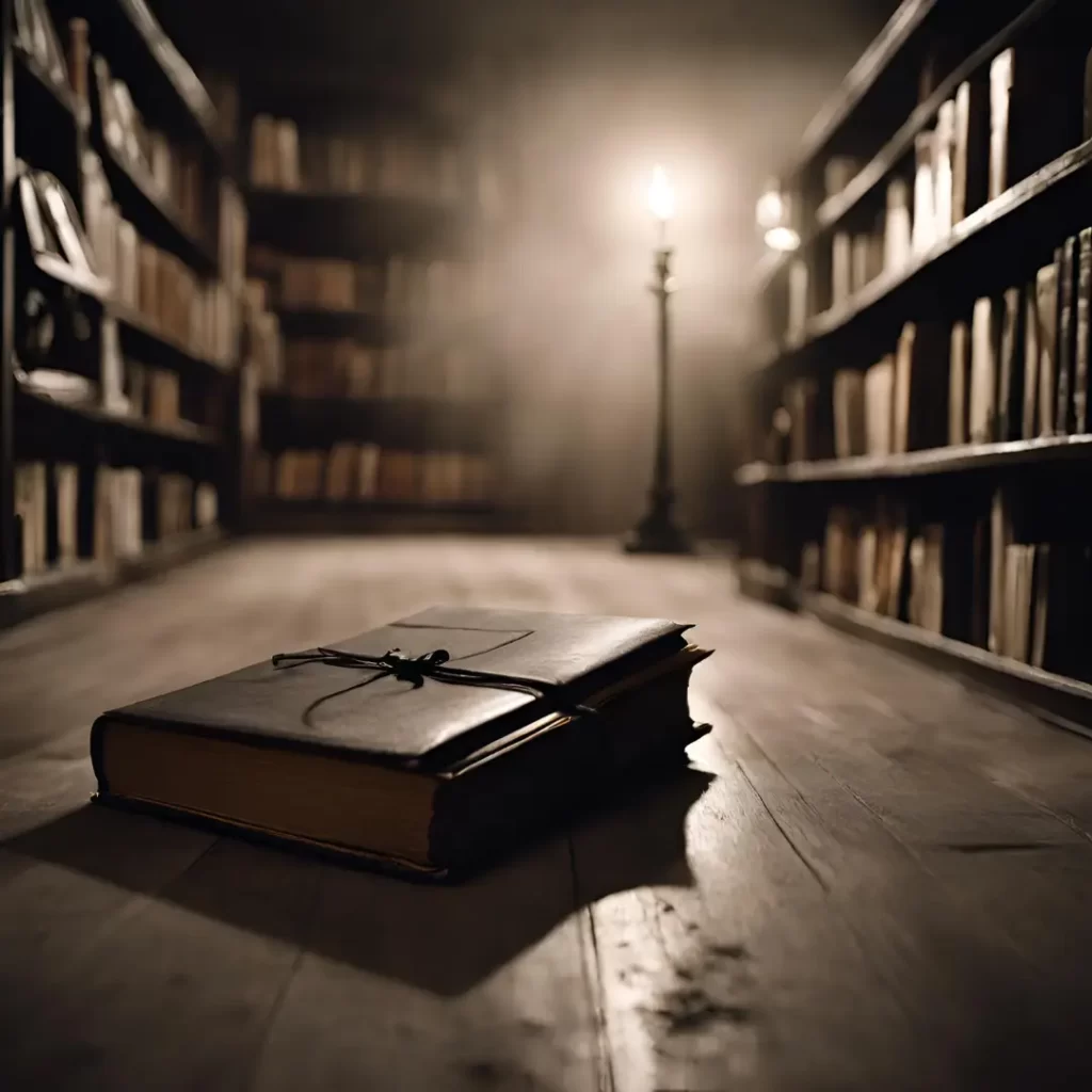 A book on the floor in a library