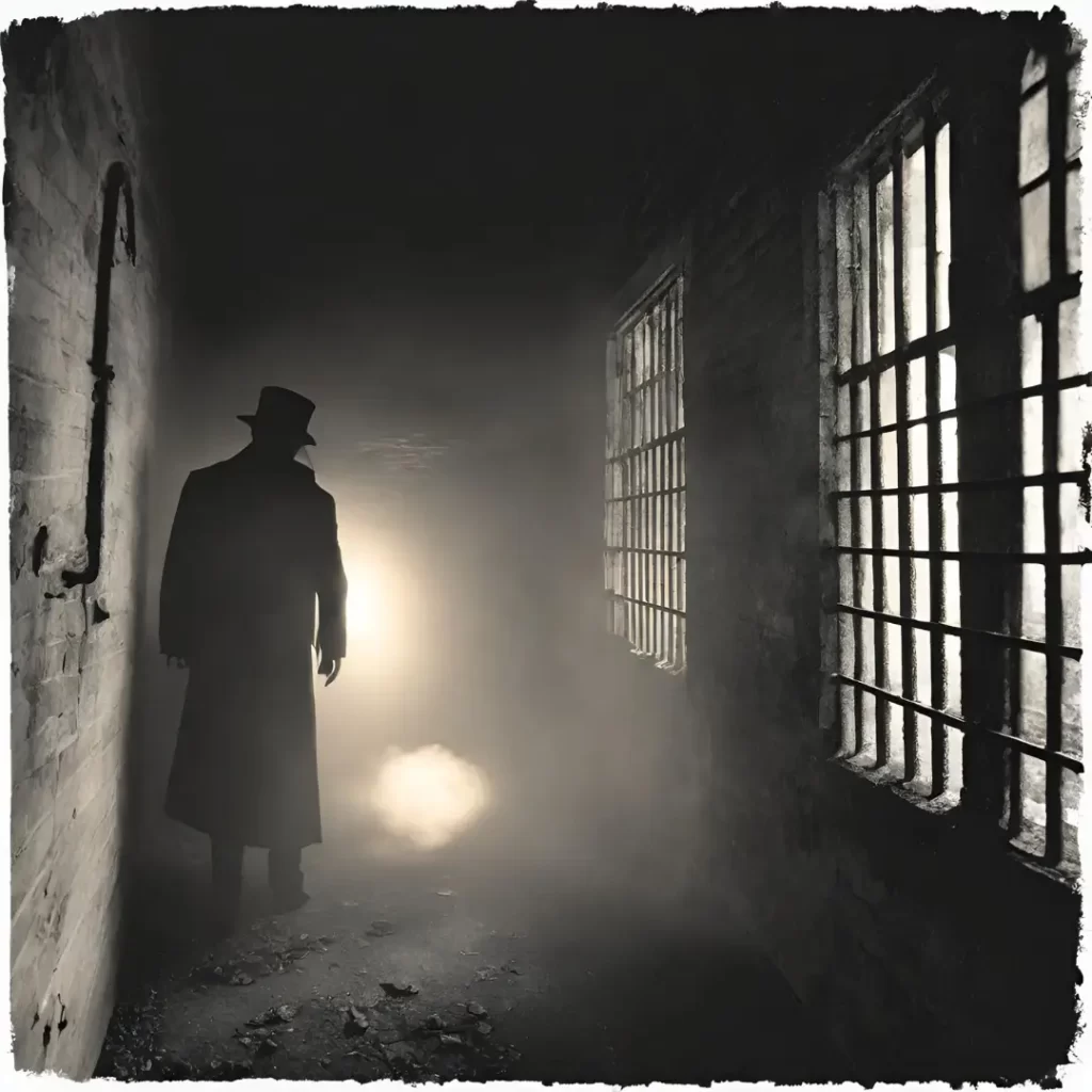 Ghost standing in old jail hallway