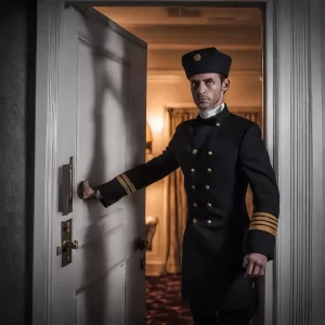 A doorman holding a door