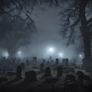 A cemetery at night