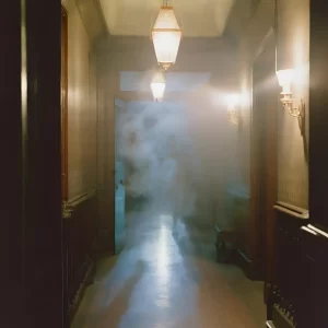 Misty hallway: veiled in ghostly, unsettling mist