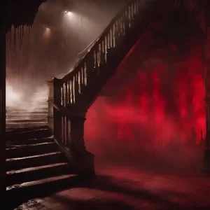 A creepy staircase that glows blood red