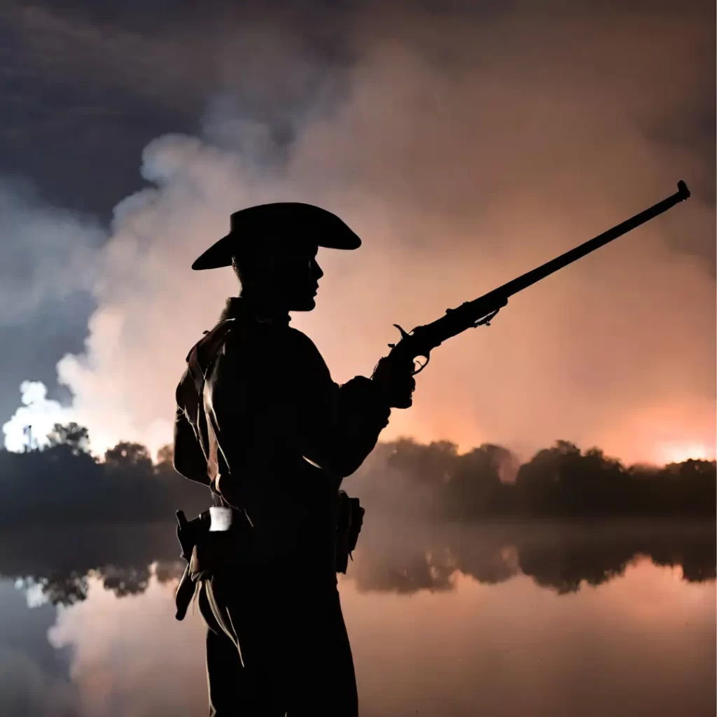 Civil War ghost in river at sunset