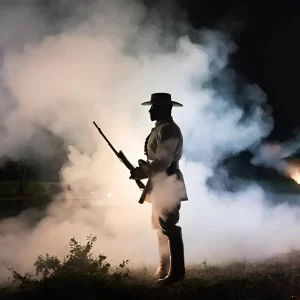 Civil War ghost stands outside in mist