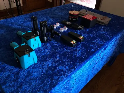 Ghost hunting equipment on a table