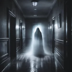 Ghost standing in hotel hallway